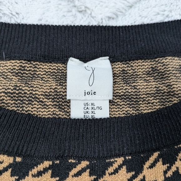 Joie Sweater Women's XL Brown Black Houndstooth Button Up Shirt Tail Preppy - Picture 6 of 7